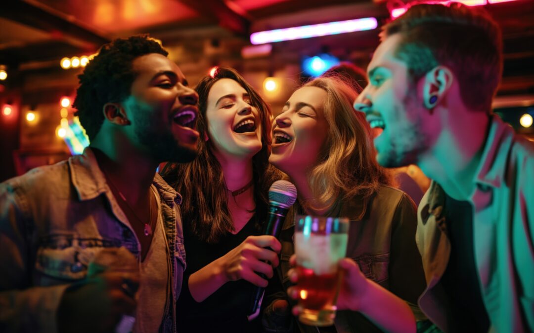 Amis en train de faire un karaoké en afterwork à Rouen